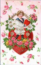 1910 Antque Valentines Day Postcard Pretty Girl Embossed Gilded Germany IG picture