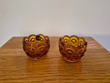 Vintage LE Smith Moon & Star GREEN AMBER REDORA Glass Open Salt Dip Cellar picture