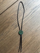 Vintage Taxco Mexico Sterling Silver Malachite Inlay Bolo Tie SOLO Clasp picture