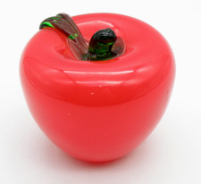 Art Glass Hand Blown Red APPLE with stem Paperweight 3.25