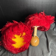 Uli Uli Hawaiian Polynesian Dance Red Yellow Feathers Hula Gourds Maracas Set 2 picture