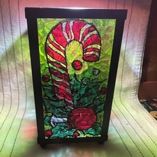 Vintage Colonial Candle Japan Christmas Lantern Stained Glass Panels Candy Canes picture