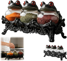 Witchy Frog Apothecary Spice Jars, Handcrafted Vintage Glass Storage Jars with R picture