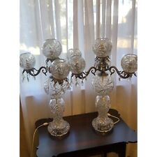 Antique Pair of Cut Glass Crystal Hollywood Regency Triple Ball Table Lamps Banq picture