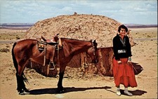 Navajo Trail Northern AZ Native American Woman Horse Hogan vintage postcard v573 picture
