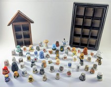 Large Mixed Lot of 64 Sewing Thimble Collection Wood-Ceramic-Metal and Displays picture