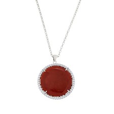Jade of Yesteryear Round Red Jade and CZ Halo Pendant with Chain picture