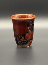 Brown Glaze Haeger Small Vase Carved Iris Minimalist picture