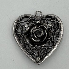 Vintage Scroll Art Deco Puffer Heart Jeweled  Rose 2.25
