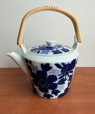 VINTAGE BLUE FLORAL PORCELAIN TEAPOT, SIGNED, MINT CONDITION picture