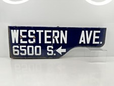 Rare Vintage 1946-62 Los Angeles Shotgun Street Sign Western Ave 6500 S Blue USA picture
