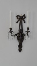 Nice Pair (2)Cherub Metal Candelabra Sconces W Bows C1940s French 22” X 12” X 6” picture