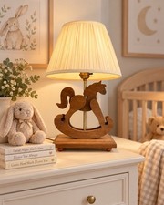 Vintage Wooden Rocking Horse Table Lamp Nursery Kids Room Decor 17” Tall picture