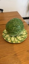 Vintage Ceramic Cabbage w/Lid & Underplate chip and dip made in Italy  picture