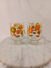 Lot of 2 Vtg Hazelware Gingham plaid Garden Flower Drinking Glasses 4 1/4” MCM picture
