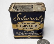GROUND GINGER Tin 1 1/2 Oz Vintage Spice Schwartz & Sons Halifax Montreal CANADA picture
