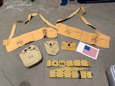 WWII US AIRBORNE PARATROOPER M1 GARAND AMMO BANDOL, M3 .45 HOLSTER BELT GEAR LOT picture