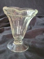 Vintage Ribbed Glass Ice Cream Sundae Dish Or Desert Dish 5” Tall picture