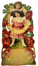 Beautiful Large 1910's Die Cut w/ Girl Holding Lucky Horseshoe picture