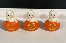 (3) Vintage Russ Berrie Miniature Halloween Little Ghost in Winking Pumpkin 80’s picture
