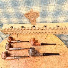 Vintage Estate Five Pipe LOT & Wall Mount Swedish Folk Pipe Display Holder Rack picture