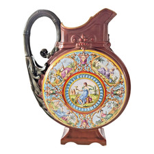 Antique Hungarian Majolica Ewer Figural Classical Roundel Jug - Star of David picture