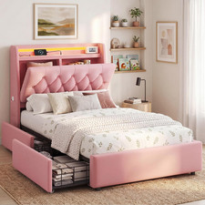 Twin Size Bed Frame with 2 Storage Drawers & Hidden Headboard picture