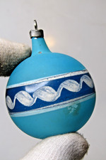 VTG WWII UNsilvered Opaque Glass Pictured BALL Christmas Ornament Germany BLUE picture