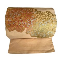 Vintage Japanese Silk Nagoya Obi Belt – Pale Gold & Red Lotus Motif –  Deco picture