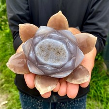 343G Natural Agate Geode Carved Lotus Flower, Hand Carved Healing Crystal Home picture