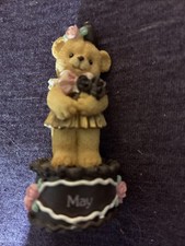 Vintage 3” Enesco Marjorie Sarnat Chocolate Kiss Bear “MAY” Birthday Figurine picture
