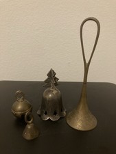 4-Vintage Brass Bells. Made In India. All Have Bells. 1-Christmas. picture