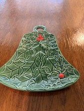 Vintage LEFTON Christmas Holly Berry BELL Nut/Candy Plate #4858 picture