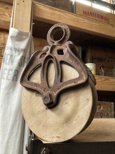 ￼ Antique Louden Cast Iron Wood Barn Pulley Block Tackle Vintage Metal Farm Tool picture