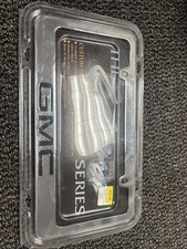 GMC Denali New Black Metal w/Gold Etched Letters License Plate Frame Caps Screws picture