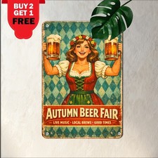 Oktoberfest Bavarian Dirndl Girl Beer Sign Classic Tavern Metal Tin Decor picture