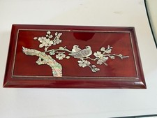 Vintage Korean Red Lacquer Smoking Box With Mother Of Pearl Inlay picture