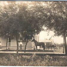 c1907 Hudson, SD Lovely Family @ Farmhouse RPPC House Horse Cart Hammock PC A167 picture