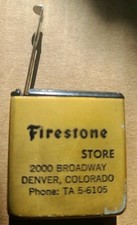 Vintage FIRESTONE TIRES STANLEY MINI ADVERTISING TAPE MEASURE Denver CO USA Made picture