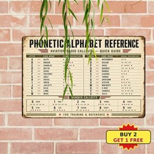 Military Phonetic Alphabet Pilot Flight Training Guide Sign Metal Tin Plaque picture