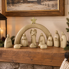 Faux Wood Grain Nativity Set, 11-Piece Resin Christmas Figurines picture