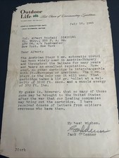 1945 Jack O Connor Signed Outdoor Life Letter WWII Austrian Steyr 9mm Pistol picture
