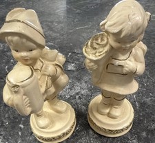 Vintage Coventry ChalkWare Figurines - Girl And Boy Gold Trim 1940s Rare picture