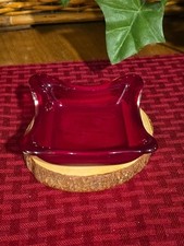 Ruby Red MCM Wavy Edge Red Art Glass Ashtray Trinket Dish picture