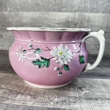 Antique Burgess Burslem Ironstone Chamber Pot Pink Floral Planter England VTG picture