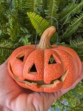 Small Vintage Clay Hanging Jack-o-lantern Speckled Pumpkin picture