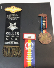 3-Antique G.A.R. Badges & Ribbons. Mourning, Rainbow Division, Mt. Vernon picture
