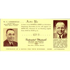 Vtg W.C. Gimmestad Federated Mutual Minneapolis MN George Grim Blotter Card AE2 picture