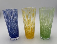 Handblown Art Glass Tumblers – Blue, Green, Yellow Set 3- 7” - Artisan Blown picture