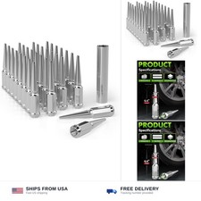 M14x1.5 Spike Lug Nuts 32PCS for Silverado Sierra Ram 2500 3500 | Chrome 4.4